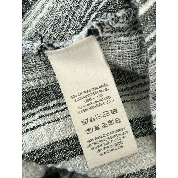 Free People Women's Black White Linen Blend Short Sleeve Pullover Beach Dress - Picture 4 of 5